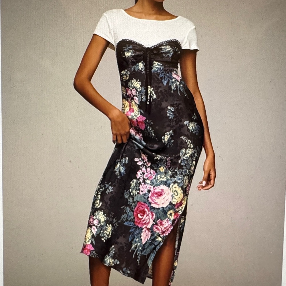 Anthropologie Black Floral Midi Dress